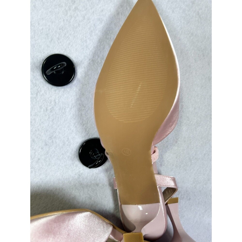 Blush Pink Satin Slingback Heels Womens Size 10 Pointed Toe Kitten Heel - Picture 6 of 9